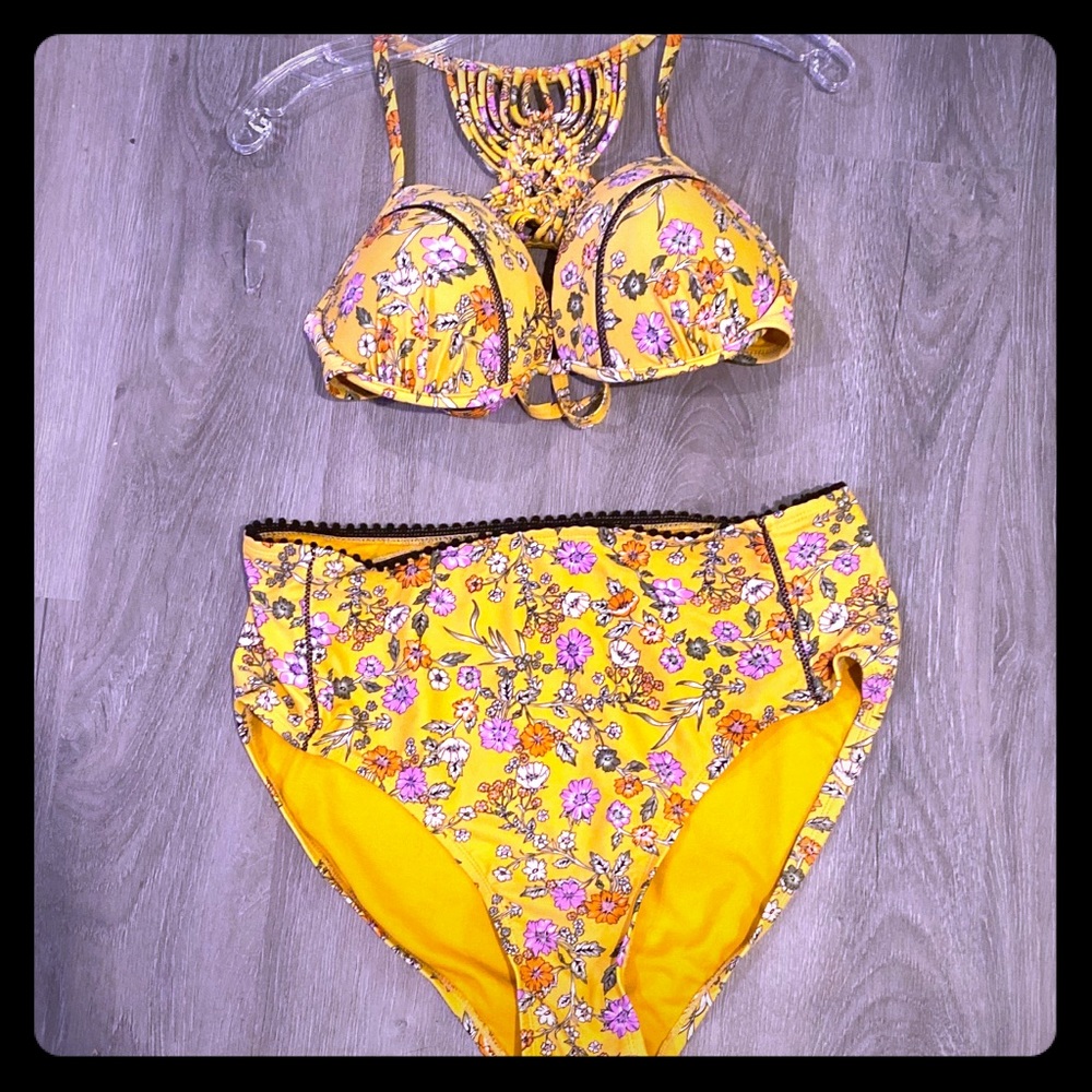 High waisted floral print bikini
